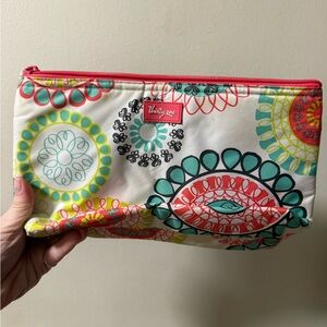 Thirty-One Multicolor Mandala Pouch with Red Zipper
